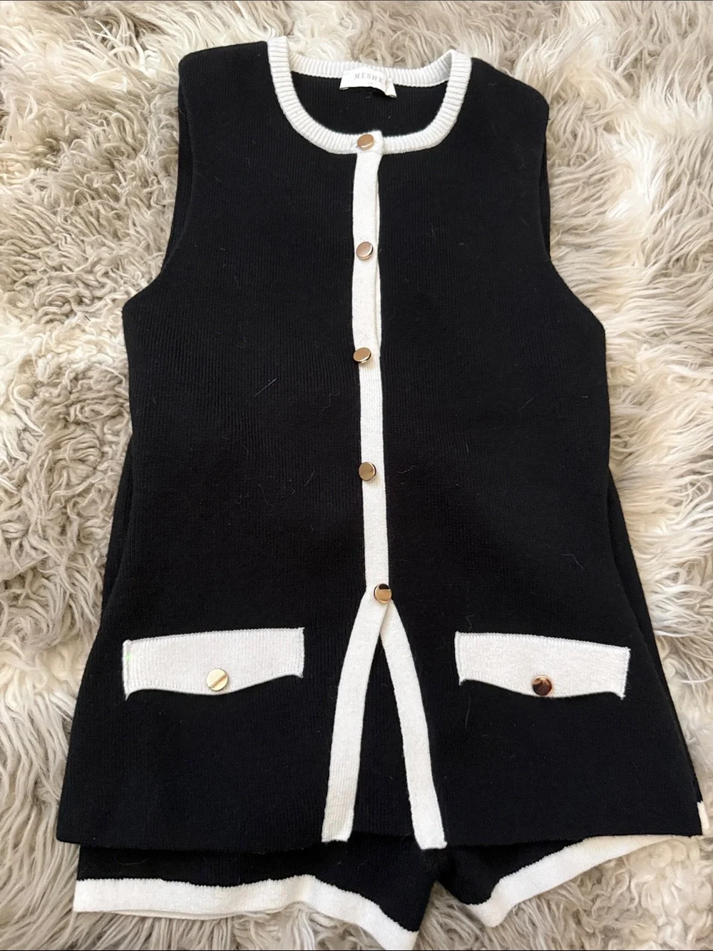 Meshki Black and White Knit Cardigan Set with Gold Accent - Picture 5 of 5